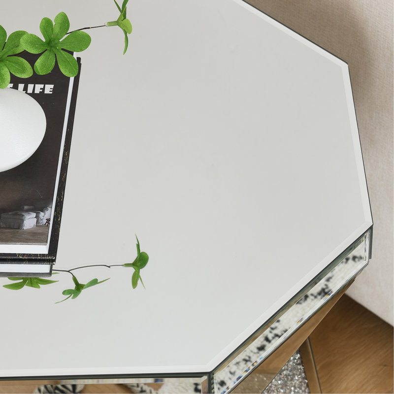 Console de salon en verre argenté, table basse intérieure polie avec incrustation de miroir, pièce de décoration intérieure luxueuse