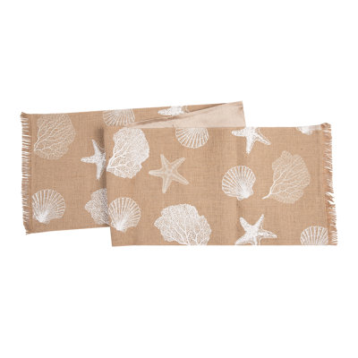 14" x 72" Sandy Coast Cotton Table Runner Nautical Coral & Starfish
