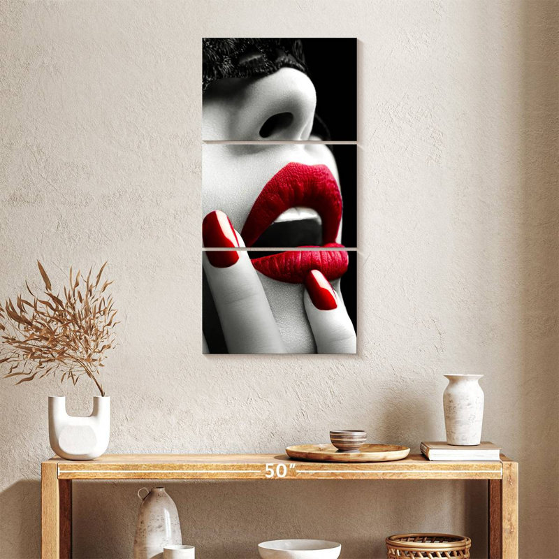 " Red Lips " 3 - Pieces, 18" H x 38" W