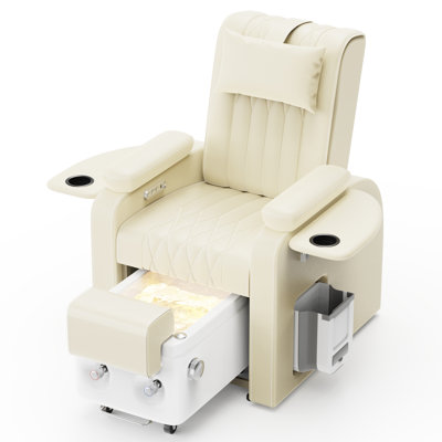Luxury Spa Chair With Foot Bathtub, Reclining Massage Chair With Cupholder, Hidden Trash Bin, LED Light And Charging Port - With Drainage Pump
