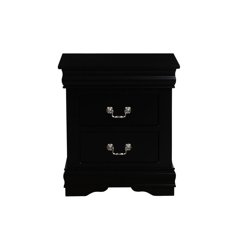 Table de chevet noire en bois massif avec 2 tiroirs pour un espace fonctionnel 2 dans une chambre confortable