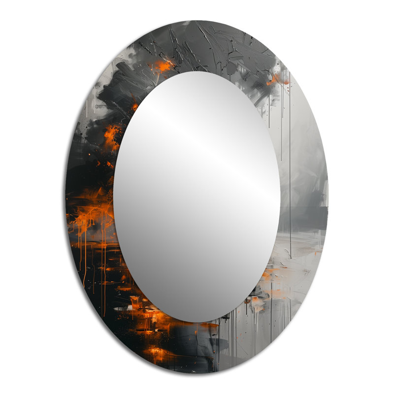 Miroir mural ovale gris et orange, 40 po x 30 po
