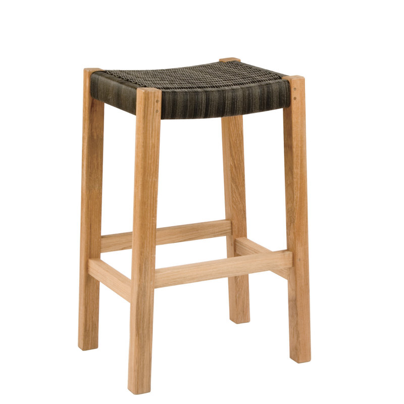 Frances Outdoor Teak Bar Stool, Textured Charcoal