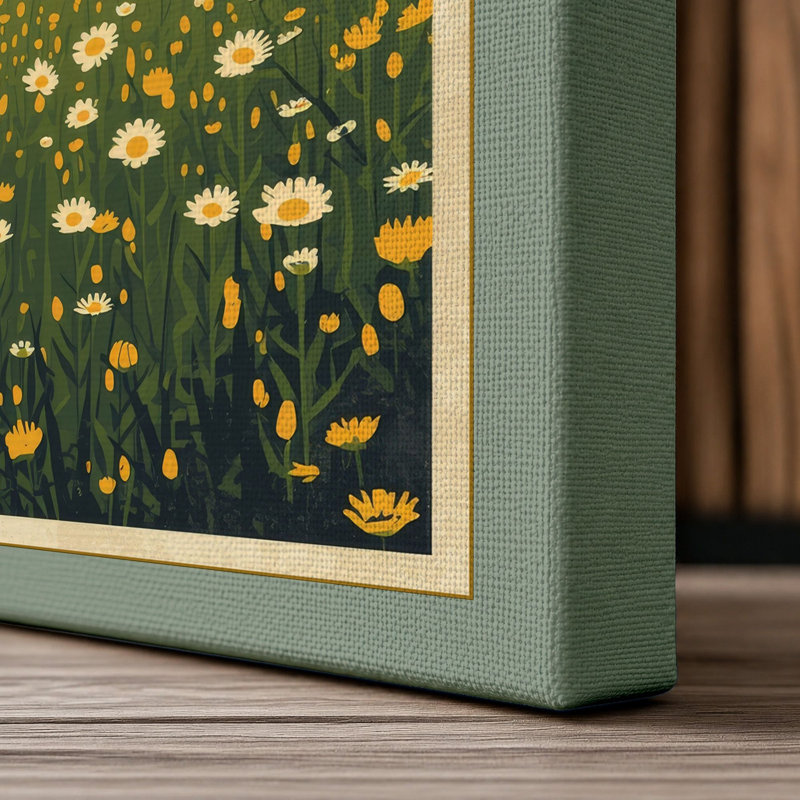 Flowers and Towers Retro - Wrapped Canvas, 36x24 - 91.4 x 61.0 cm, Sage Border