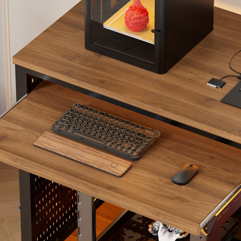 Support pour imprimante 3D avec établi de rangement pour filaments, grande table à 3 niveaux avec éclairage DEL, prise électrique et pieds de nivellement réglables, bureau robuste avec panneau perforé pour atelier/bureau/studio