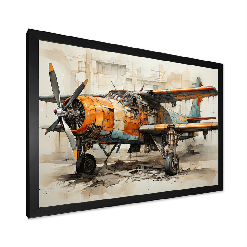 «Industrial Plane Essence I», reproduction sur toile, Cadre photo noir simple, H 34 po x l 44 po x P 1,5 po
