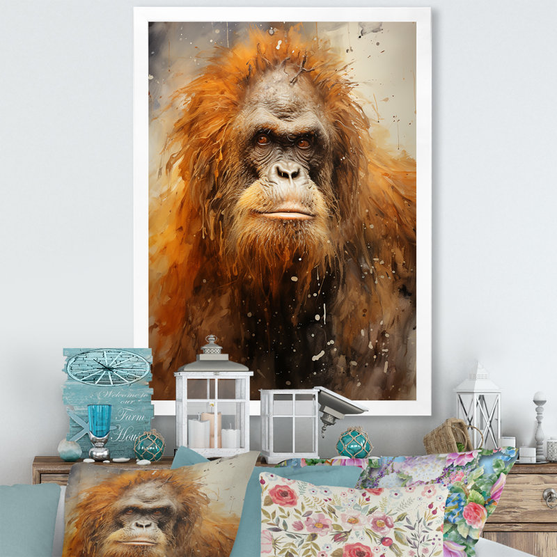 " Apes Portrait Golden Auras ", White Single Picture Framed, 20" H x 12" W x 1" D