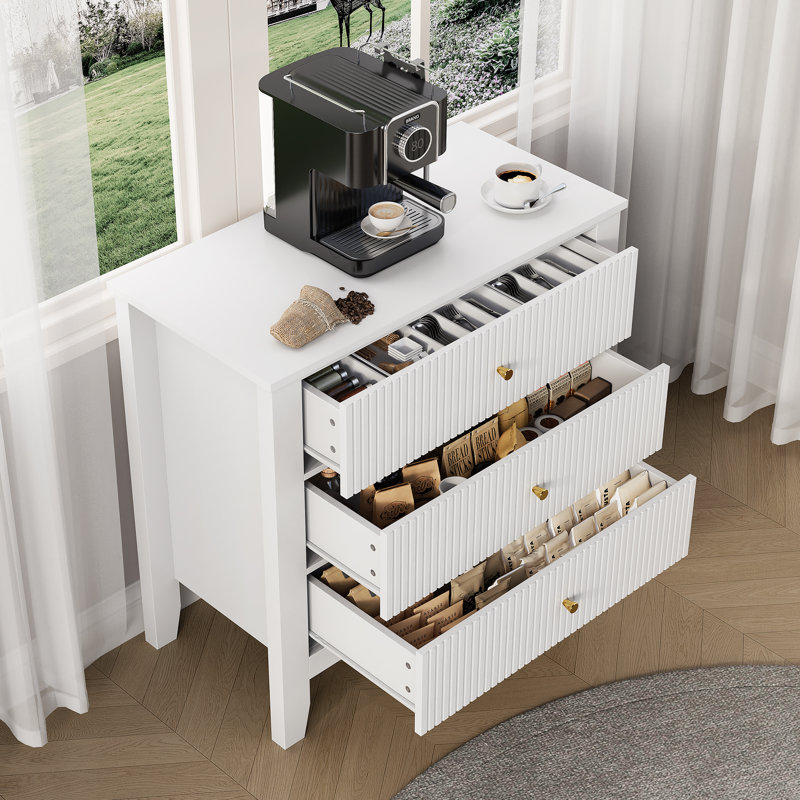 31.7'' W Fluted Nightstand with Charging Station, White