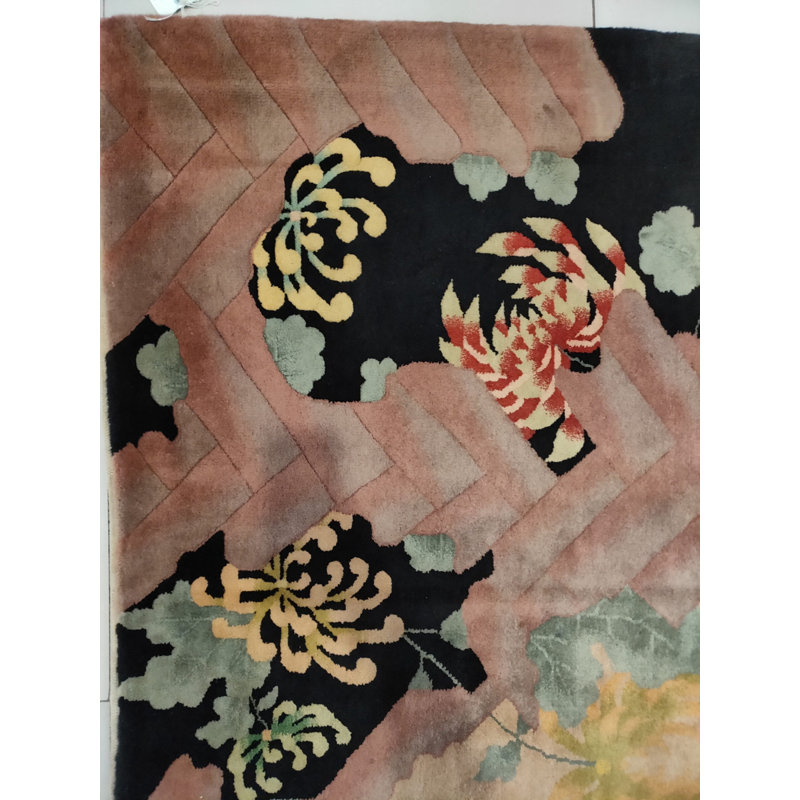 Coral Chinese - Art Deco Antique Wool Knotted 1920s Room Size Rectangle Rug
