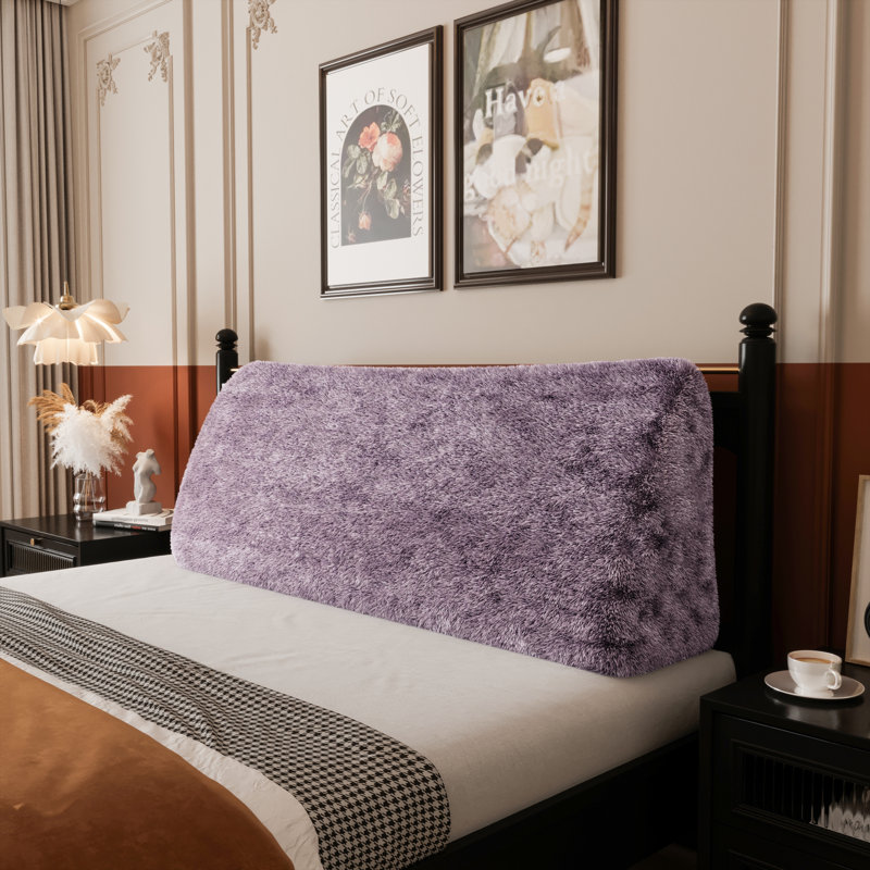 Sit-up Back Comfort Plush Fur Headboard Wedge Reading Pillow Back Support Backrest Cushion Compression, Purple, King