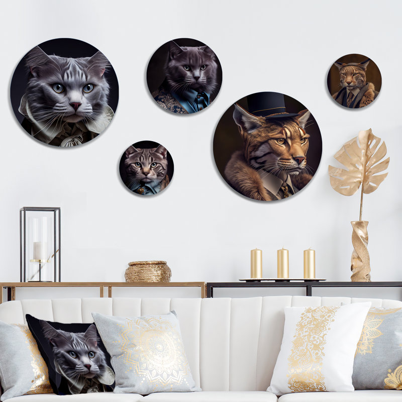 Stylish Cat In Fancy Blue Fashion Design I - Animals Cat Metal Wall Décor