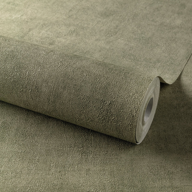 Orom II Collection Patinated Plain Wallpaper Roll, Olive Green
