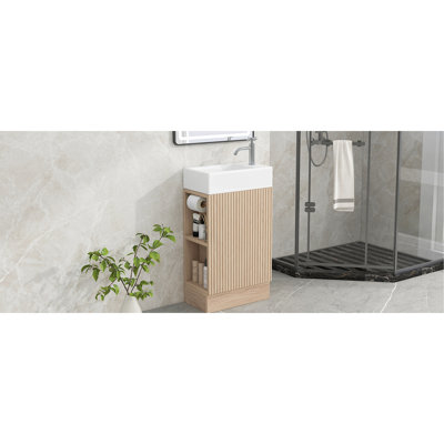 Meuble-lavabo de 18,6 po avec lavabo, porte-papier hygiénique, tablette, armoire, apparence naturelle, installation à gauche ou à droite, tableau