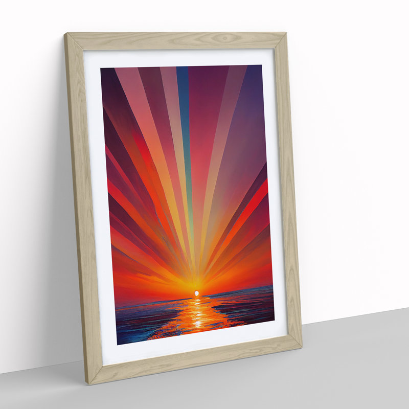 Ethereal Abstract Ocean Sunset - Single Picture Frame Print, Oak, 64cm H x 46cm W x 2cm D