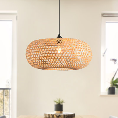 1 - Light 21.6" Boho Hand-Woven Natural Rattan Drum Pendant Light