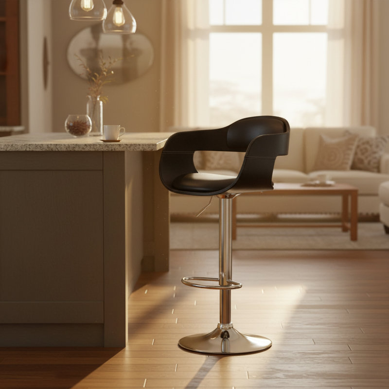 Iroh Swivel Upholstered Adjustable Height Counter Stool, Black