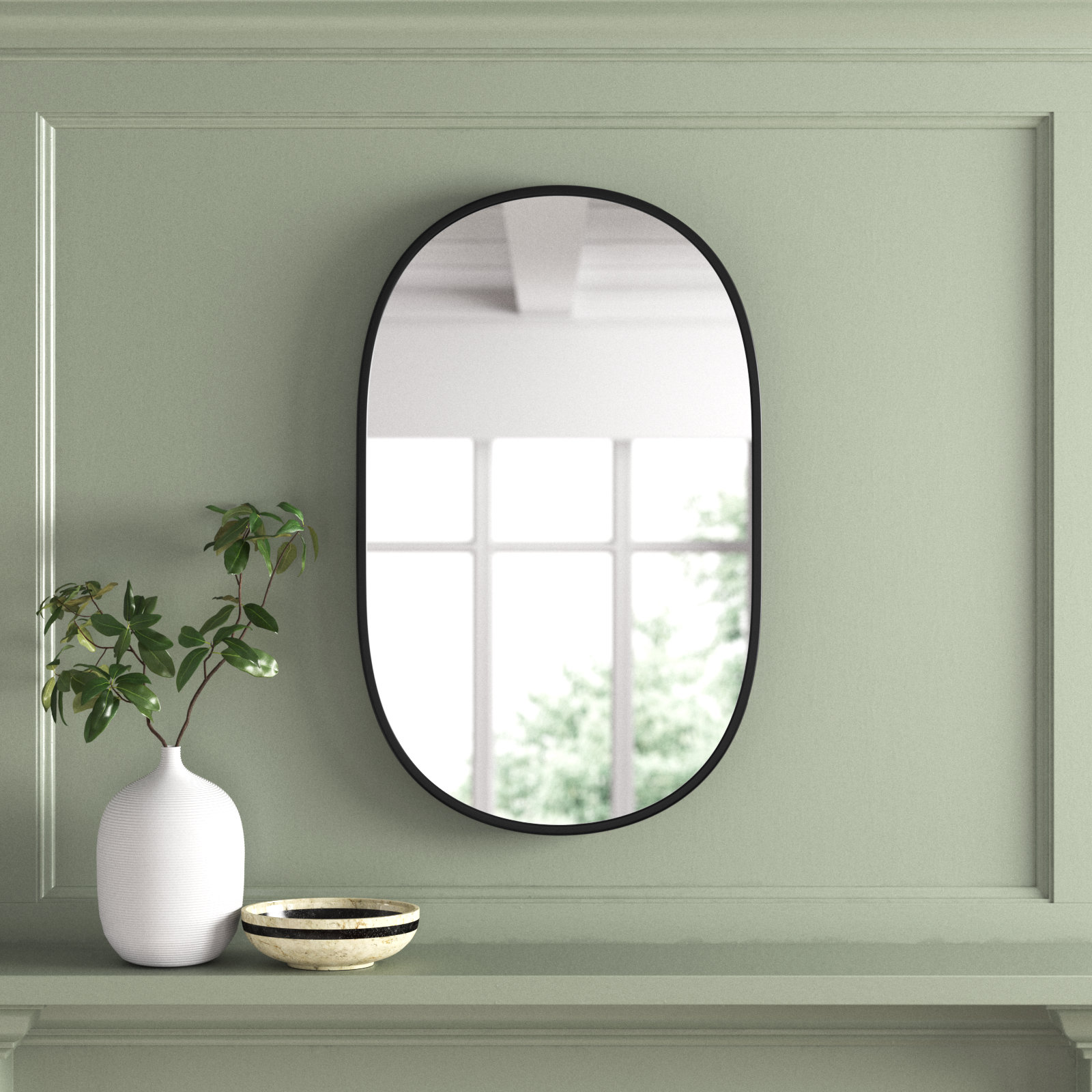 Edmonia Metal Wall Mirror, Black, 32" x 20"