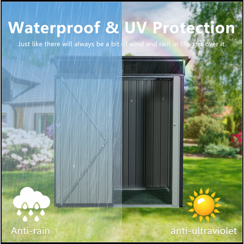 5Ft X 3Ft Outdoor Metal Storage Shed Transparent Plate Gray, Gray