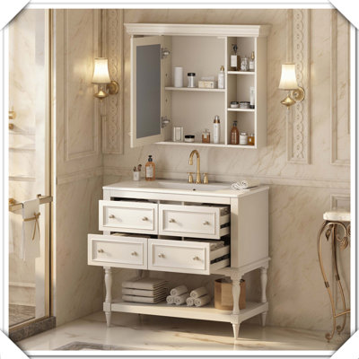 Meuble-lavabo moderne en bois massif avec tiroirs réglables pour armoire à pharmacie