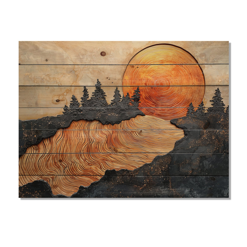 Lever de soleil dans un champ africain, paysage I - forêt, art mural sur bois de pin naturel, H 30 po x l 40 po x P 0,78 po
