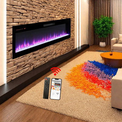 50 " Smart Wifi-Enabled Wall Mount And Recessed Electric Fireplace Heater In Black,1400W/5000BTU
