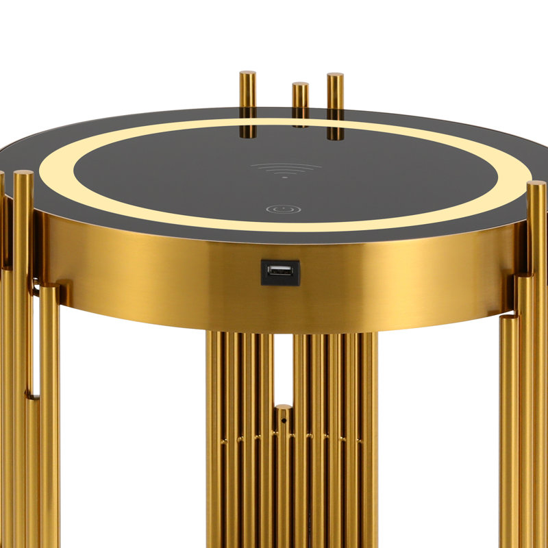 Led Smart Round Nightstand With Wireless Charging Station 13.78*25.59 In((D*H), White/Gold