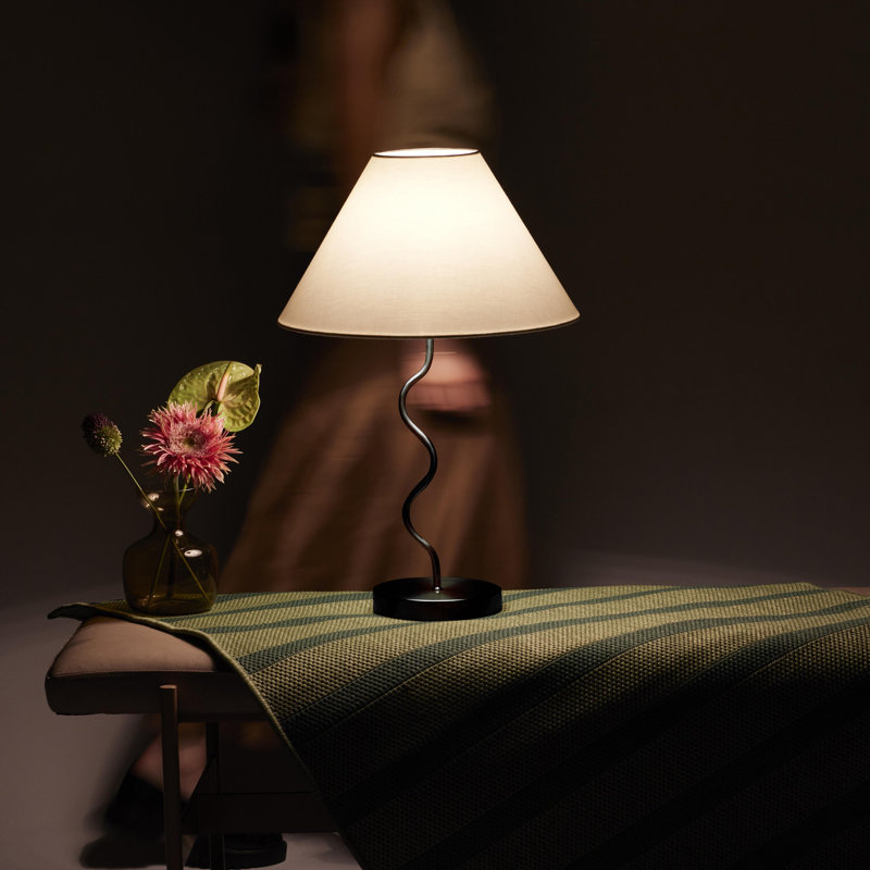 Squiggle 22" Black LED Table Lamp with Ivory Shade