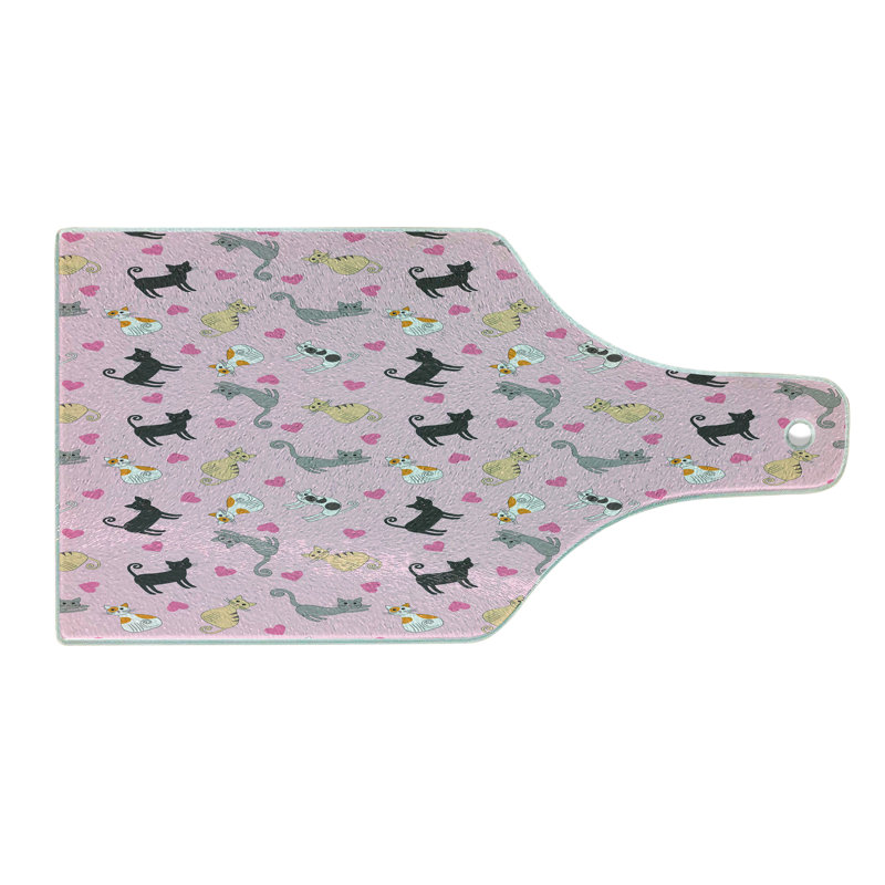 Ambesonne Kitty Tempered Glass Cutting Board Colourful Different Cats Multicolor
