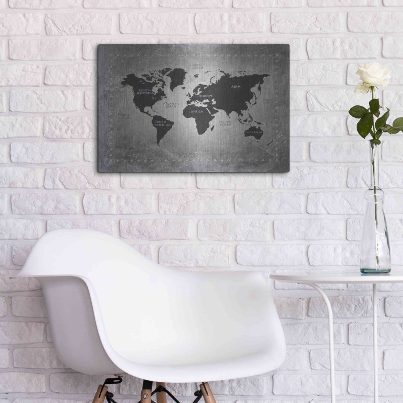 «Rivetage World Map» par James Wiens, art mural en métal, H 16 po x l 24 po