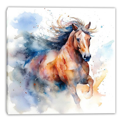 Courir, aquarelle, cheval, toile tendue, art mural