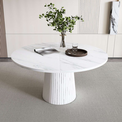 Table de salle à manger ronde en panneau de fibres à densité moyenne pour 4 personnes, table de cuisine de ferme moderne avec base en bois