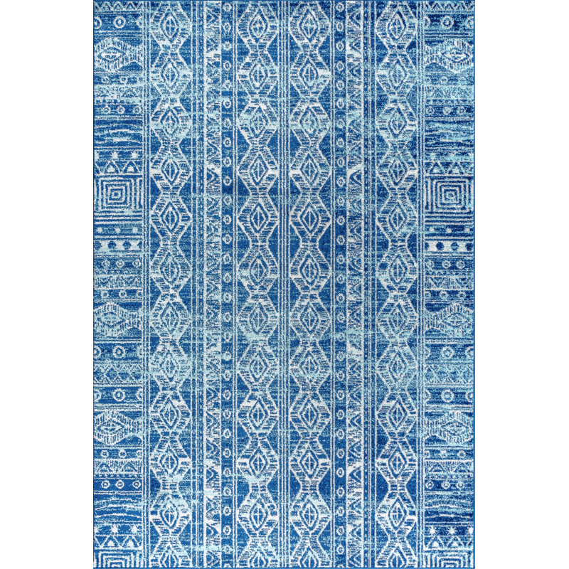 Tybalt Modern Persian Boho Vintage Tribal Blue/Gray Rug, Rectangle 3' x 5'