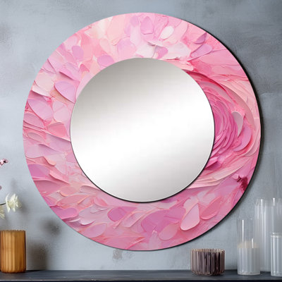 Pink Radiant Revolution Spiral I - Abstract Spirals Decorative Mirror, Pink Round Wall Mirror, Printed Metal Art