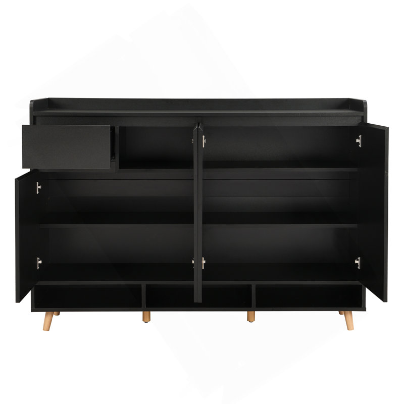 Sleek And Contemporary Shoe Cabinet With Adjustable Shelves, Minimalist Home Organizer With Woodlegs, Storage Sideboard For Entryway, Living Room, Black (OLD SKU: WF321211AAB)