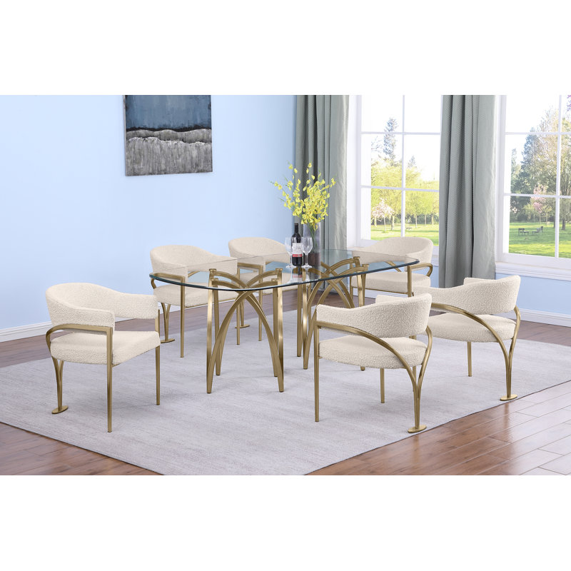 Grandeur Tempered Glass Dining Set, Cream, Gold
