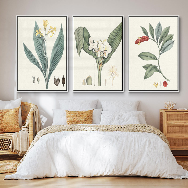 Ensemble de 3 pièces encadrées sur toile Soft Tropical IV, H 40 po x l 78 po, Blanc