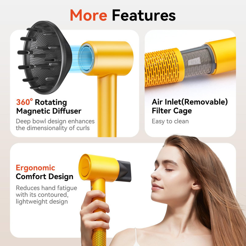 High Speed Ionic Hair Dryer, 160000 RPM Fast Drying Blow Dryer with Negative Ions, Intelligent Temperature Control, Low Noise Lightweight Design