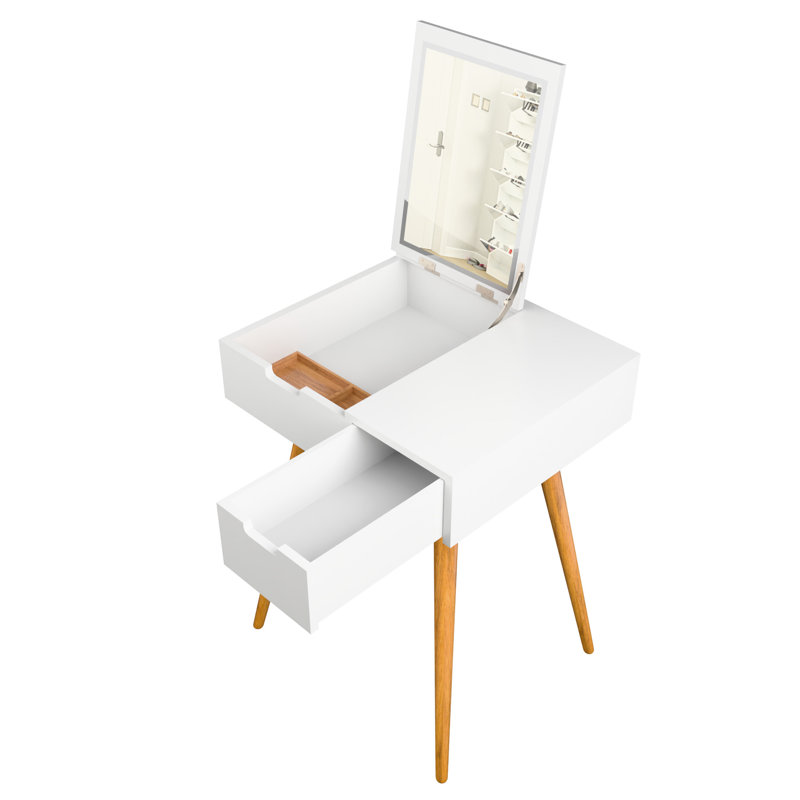 Coiffeuse de maquillage avec lumières à DEL 3 couleurs et tiroirs de rangement, look naturel pour bureau de chambre à coucher, miroir blanc 2 pièces de style moderne,