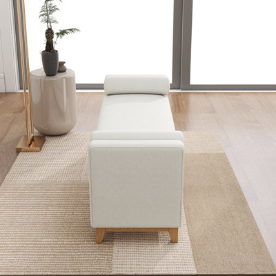 Banc de rangement en sherpa de 66 pouces avec pieds en bois massif et 2 traversins, banc de bout de lit multifonctionnel pour chambre à coucher, salon, entrée