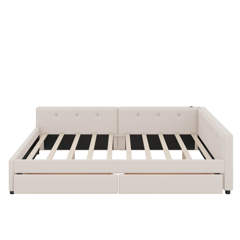 Upholstered Platform Bed With USB And Drawers, Queen