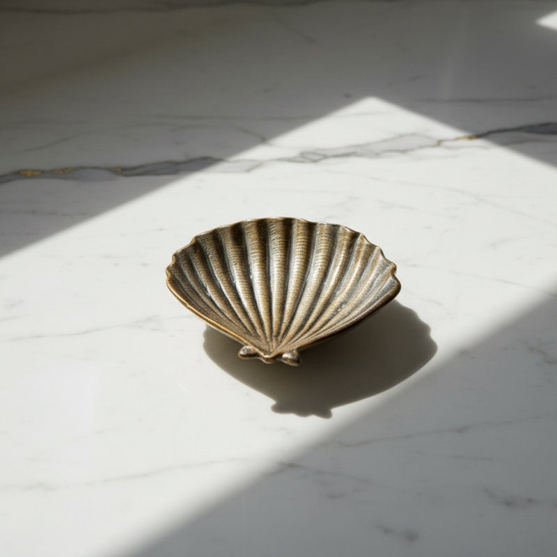 Jewelry Tray - Dual-Color Ceramic Starfish, Brown, Scallops