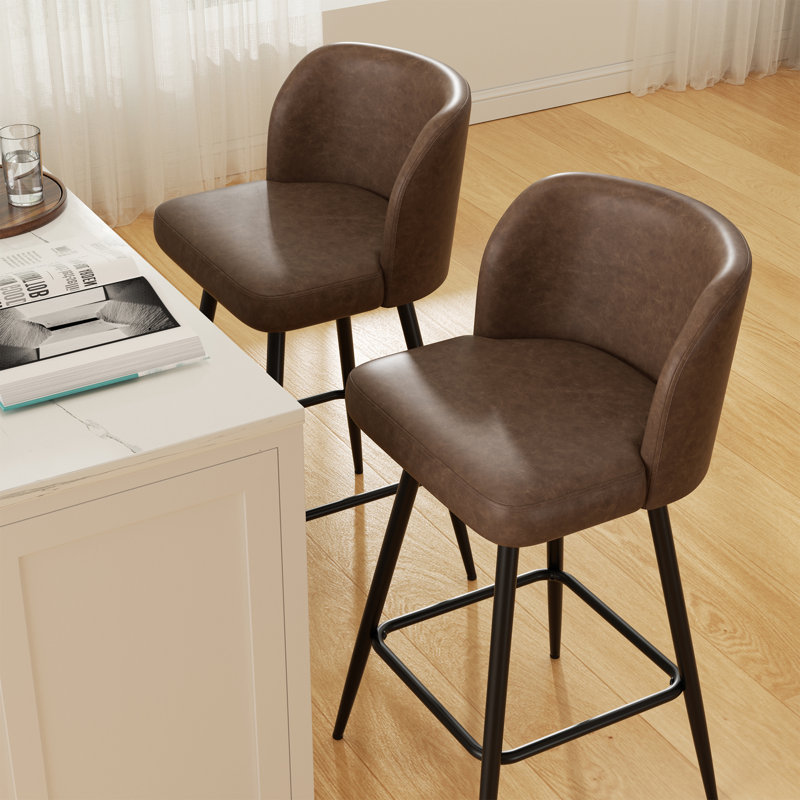 Modern Swivel Upholstered Counter Stool with Durable Metal Frame, Brown