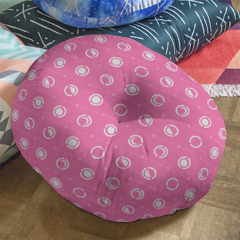 Coussin de sol à phases de lune classiques, 26 po x 26 po, Blanc/rose
