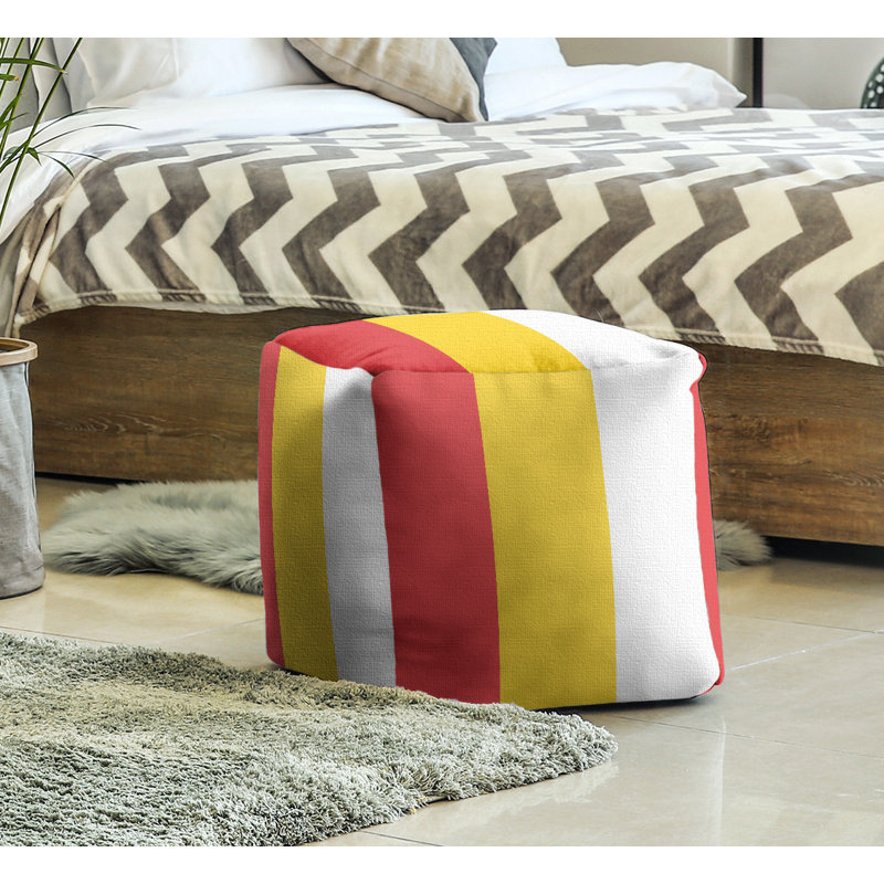 Repose-pieds cube rayures maryland, Rouge / jaune / blanc