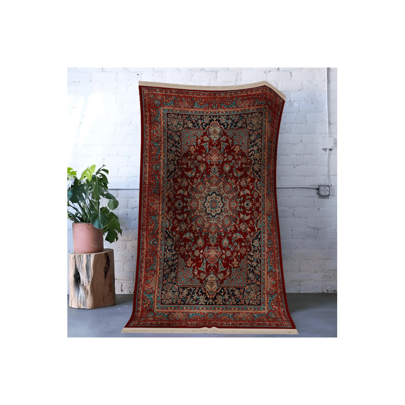 Tapis décoratif rétro multicolore à motif traditionnel bourgogne, Rectangle 4 pi 11,06 po x 7 pi 6,55 po