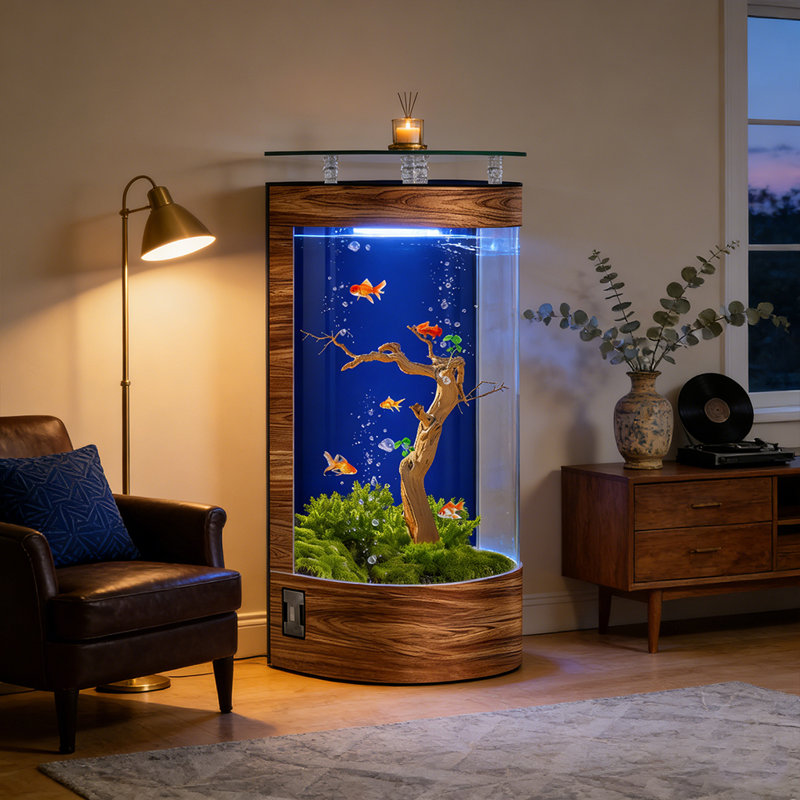 Élégant aquarium semi-circulaire autoportant écologique