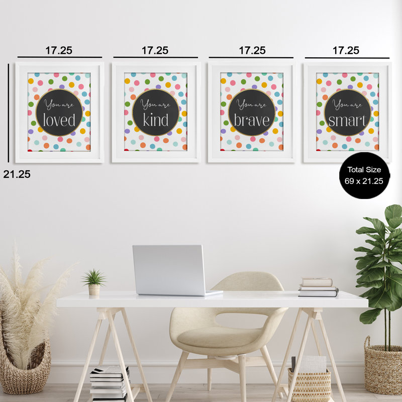 «Polka Dot Affirmations», ensemble de 4 impressions encadrées sous verre, design par Christine Simpson Art, H 21 po x l 17 po