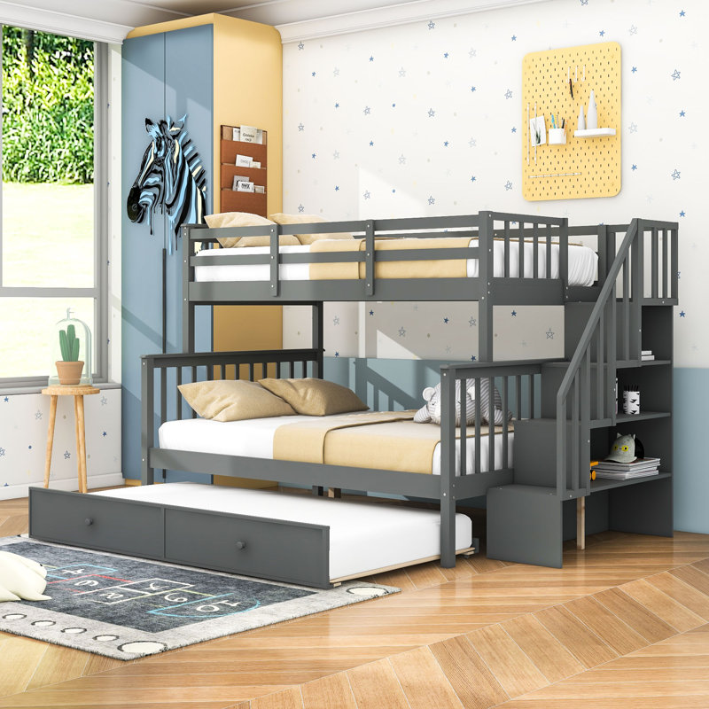 Lit superposé standard avec lit gigogne Hade de Harriet Bee, Twin Over Full, Gris