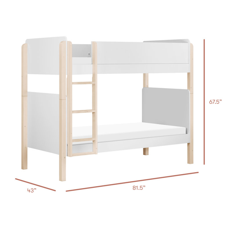 TipToe Twin Bunk Bed, White/Light Brown