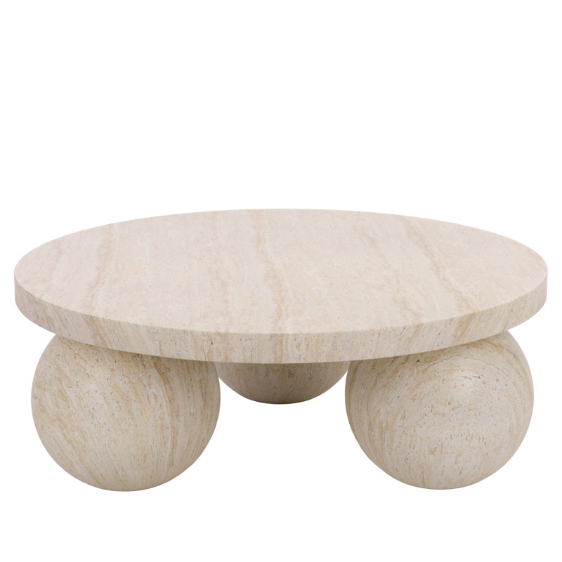 Aurielle 3 Ball Round Coffee Table, Travertine